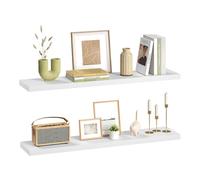 eSituro Lot de 2 Étagère Murale, Étagère Flottante, Étagère Rangement Murale, en MDF et Métal, avec Support Invisible, pour Chambre, Salon, Bureau, Cuisine, Blanc, 100x22,9x3,8cm