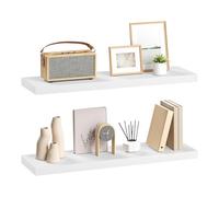 eSituro Lot de 2 Étagères Murales, Étagère Flottante, en MDF et Métal, avec Support Invisible, pour Chambre, Salon, Bureau, Cuisine, Blanc, 70x22,9x3,8cm