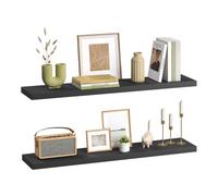 eSituro Lot de 2 Étagères Murales, Étagère Flottante, en MDF et Métal, avec Support Invisible, pour Chambre, Salon, Bureau, Cuisine, Noir, 120x22,9x3,8cm