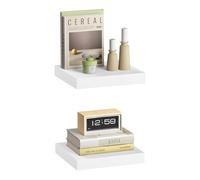 eSituro Lot de 2 Étagères Murales, Étagère Flottante, en MDF et Métal, avec Support Invisible, pour Chambre, Salon, Bureau, Cuisine, Blanc, 25x22,9x3,8cm