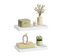 eSituro Lot de 2 Étagères Murales, Étagère Flottante, en MDF et Métal, avec Support Invisible, pour Chambre, Salon, Bureau, Cuisine, Blanc, 30x22,9x3,8cm