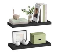 eSituro Lot de 2 Étagères Murales, Étagère Flottante, en MDF et Métal, avec Support Invisible, pour Chambre, Salon, Bureau, Cuisine, Noir, 60x22,9x3,8cm