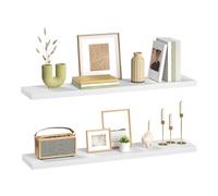 eSituro Lot de 2 Étagères Murales, Étagère Flottante, en MDF et Métal, avec Support Invisible, pour Chambre, Salon, Bureau, Cuisine, Blanc, 90x22,9x3,8cm