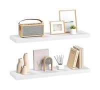 eSituro Lot de 2 Étagères Murales, Étagère Flottante, en MDF et Métal, avec Support Invisible, pour Chambre, Salon, Bureau, Cuisine, Blanc, 80x22,9x3,8cm