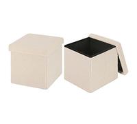 eSituro Lot de 2 Pouf Coffre de Rangement, Repose-Pieds Tabouret Pliable avec Couvercle, Ottoman Cube Siège Pliant pour Salon, en Tissu Polaire, Beige