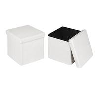 eSituro Lot de 2 Pouf Coffre de Rangement, Repose-Pieds Tabouret Pliable avec Couvercle, Ottoman Cube Siège Pliant pour Salon, en Tissu Polaire, Blanc