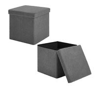 eSituro Lot de 2 Pouf Coffre de Rangement, Tabouret Pliable avec Couvercle, Ottoman Cube Pliant pour Salon, en Tissu Polaire, Gris Foncé