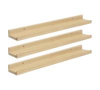 eSituro Lot de 3 Étagère Murale Bois, Étagère Murale, Tablette Murale, Étagère Flottante Murale, avec Bord de Protection, pour Chambre, Salon, Cuisine, Entrée, Couleur Bois Naturel, L60xP10xH4cm