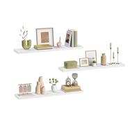 eSituro Lot de 3 Étagère Murale, Étagère Flottante, Étagère Rangement Murale, en MDF et Métal, avec Support Invisible, pour Chambre, Salon, Bureau, Cuisine, Blanc, 90x22,9x3,8cm