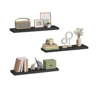 eSituro Lot de 3 Étagères Murales, Étagère Flottante, en MDF et Métal, avec Support Invisible, pour Chambre, Salon, Bureau, Cuisine, Noir, 70x22,9x3,8cm