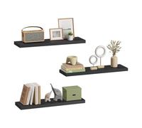 eSituro Lot de 3 Étagères Murales, Étagère Flottante, en MDF et Métal, avec Support Invisible, pour Chambre, Salon, Bureau, Cuisine, Noir, 80x22,9x3,8cm