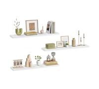 eSituro Lot de 3 Étagères Murales, Étagère Flottante, en MDF et Métal, avec Support Invisible, pour Chambre, Salon, Bureau, Cuisine, Blanc, 120x22,9x3,8cm