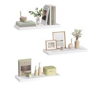 eSituro Lot de 3 Étagères Murales, Étagère Flottante, en MDF et Métal, avec Support Invisible, pour Chambre, Salon, Bureau, Cuisine, Blanc, 60x22,9x3,8cm