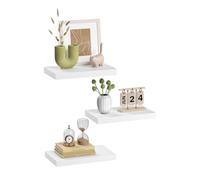 eSituro Lot de 3 Étagères Murales, Étagère Flottante, en MDF et Métal, avec Support Invisible, pour Chambre, Salon, Bureau, Cuisine, Blanc, 30x22,9x3,8cm