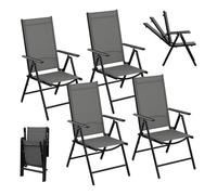 eSituro Lot de 4 Chaises de Jardin Pliantes, Chaises d'Extérieur à Dossier Haut Réglable sur 7 Positions, en Métal et Matériau Résistants aux intempéries, pour Jardin Balcon Terrasse, Noir+ Gris