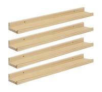 eSituro Lot de 4 Étagères Murales Bois, Tablette Murale, avec Bord de Protection, pour Chambre, Salon, Cuisine, Entrée, Couleur Bois Naturel, L60xP10xH4cm