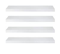eSituro Lot de 4 Étagères Murales, Étagère Flottante, en MDF et Métal, avec Support Invisible, pour Chambre, Salon, Bureau, Cuisine, Blanc, 90x22,9x3,8cm