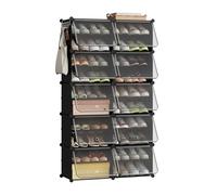 eSituro Meuble Chaussures à Cubes Empilables, Étagère de Rangement 2x10 Casiers Modulables DIY, avec Portes et Crochets, pour 20 Paires de Chaussures, en Panneaux PP, avec Maillet, Noir