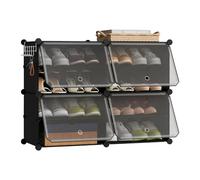 eSituro Meuble Chaussures à Cubes Empilables, Étagère de Rangement 2x4 Casiers Modulables DIY, avec Portes et Crochets, pour 8 Paires de Chaussures, en Panneaux PP, avec Maillet, Noir