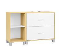 eSituro Meuble sous Lavabo, avec 2 Tiroirs, Découpe pour Siphon 20x14,5 cm et 1 Meuble Latéral avec 2 Compartiments, Cloison Réglable, Blanc, 90x30x60 cm, Blanc + Couleur Bois