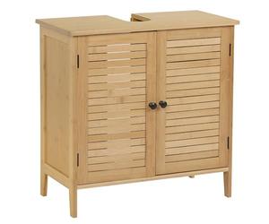 eSituro Meuble sous lavabo de Salle de Bain avec 2 Portes, Meuble de Rangement en Bambou,Naturel