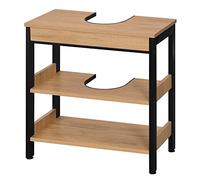 eSituro Meuble sous Lavabo Salle de Bain à 3 Étagères sur Pied, Meuble sous Vasque, Structure Métal - Bois Artificiel, Chêne Clair - Noir, 60x30x60 cm