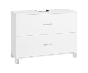 eSituro Meuble sous Lavabo Salle de Bain, Meuble sous Vasque, avec 2 Tiroirs, Découpe de Siphon 15x20 cm, en Bois d'Ingénierie E1, Pieds Surélevés, Blanc, 80x30x60 cm