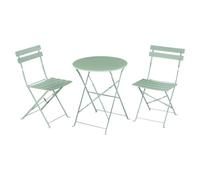 eSituro Mobilier de Jardin, 1 Table Ronde Pliante + 2 Chaises Pliantes, en Métal, Vert