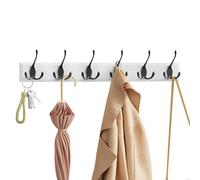 eSituro Patère Murale avec 6 Crochets Triples, en Métal Noir et Bois MDF Blanc, pour Serviettes et Vêtements