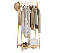 eSituro Portant à Vêtement, Penderie Vêtement, Porte Manteau sur Pieds, Dressing en Bambou, Tringle Vêtements avec Étagère à Chaussures, 82x42x154,5cm