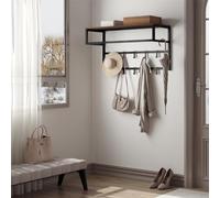 eSituro Porte-Manteau avec Étagère, Support Mural avec 10 Crochets, Portant à Vêtements, Porte-Serviettes pour Salle de Bain, Cuisine, Couloir, Entrée, 80x30x41 cm, Noir + Brun Vintage