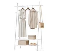 eSituro Porte-Manteau avec Tringle à Vêtements, Pendrerie Triangulaire en Tube Métallique avec 2 Étagères de Rangement, pour Chambre, Dortoir, Appartement, 106x44x161cm, en Métal, Blanc