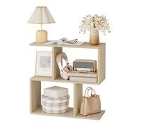 eSituro Table d'Appoint en Forme de S, Bout de Canapé, Table Basse, pour Salon, Balcon, Bureau, Chambre à Coucher, Meuble Cube avec 3 Étagères et 4 Compartiments, Chêne Clair