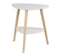 eSituro Table d'Appoint, Table Basse avec 2 Plateaux, Petite Table à 2 étagères, Table de Chevet Scandinave, Table d'angle Triangulaire avec 3 Pieds en Pin, Blanche, 50x40x55cm SCD0085