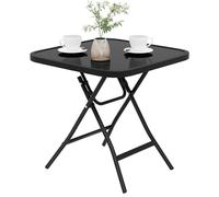 eSituro Table de Jardin Pliante, Table de Balcon, pour Terrasse, en Verre Trempé, Noir, Carrée 46x46x48cm
