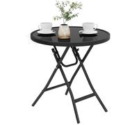 eSituro Table de Jardin Pliante, Table de Balcon, pour Terrasse, en Verre Trempé, Noir, Ronde Ф46x47,5cm SCPT0036