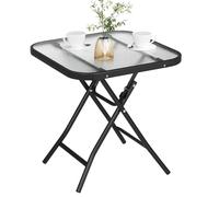 eSituro Table de Jardin Pliante, Table de Balcon, pour Terrasse, en Verre Trempé, Noir+Transparent, Carrée 46x46x48cm