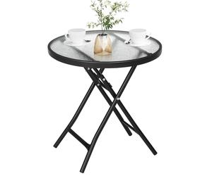 eSituro Table de Jardin Pliante, Table de Balcon, pour Terrasse, en Verre Trempé, Noir+Transparent, Ronde Ф46x47,5cm