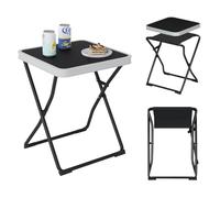 eSituro Table Pliante 2 en 1 d'Appoint avec Plateau Amovible, Tabouret Portable pour Camping Extérieur, 40,5x40,5x50cm, Noir
