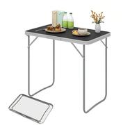 eSituro Table Pliante Camping, Table de Pique Nique avec Poignée, 80x50x70 cm, en Métal et MDF, Noir