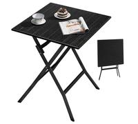 eSituro Table Pliante, Table Terrasse Extérieure, avec Plateau Carré en Effet Bois, Noir, Cadre en Métal, 62x62cm