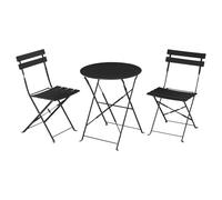 eSituro Table Ronde et Chaises Pliantes Table de Bistrot Bar Salon de Jardin Exterieur 2 Personnes Mobilier d'Extérieur de 2 Chaises Pliantes pour Balcon Terrasse et Jardin, Noir