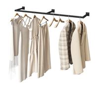 eSituro Tringle à Vêtements Murale, Porte-vêtements Industriel 140cm en Tubes Carrés Mtalliques, pour la Buanderie, le Vestiaire, le Salon et la Garde-Robe, Noir