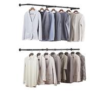 eSituro Tringle Vêtement Murale 180cm, Lot de 2, Penderie Murale, Porte-manteau Mural, Style Industriel, pour Rangement de Placard, Montage Facile, Noir