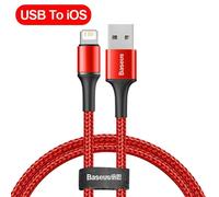 Eskal-Baseus ¿ Câble Usb Pour Recharge Rapide Et Transfert De Données, Cordon De Chargeur Avec Éclairage, Pour Iphone 6, 6s, 7, 7s, 8, 8s Plus, 11, 12, 13 Pro, Xs Max, X, Xr, 18w,Usb To Ios Red,0.25m
