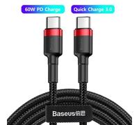 Eskal-Baseus ¿ Câble Usb Type-C Pd 100w 5a Usb-C, Pour Recharge Rapide, Cordon De Chargeur Usb-C Pour Macbook, Samsung, Xiaomi, Poco,60w Red Black,0.5m