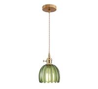 ESKED Suspension Vintage en Verre avec Douille E27 et Interrupteur Rotatif, Luminaire Plafonnier avec Abat-Jour en Forme de Pétale pour Cuisine, Salle à Manger ou Chambre (vert, 1 pièce)