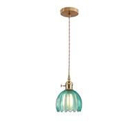 ESKED Suspension Vintage en Verre avec Douille E27 et Interrupteur Rotatif, Luminaire Plafonnier avec Abat-Jour en Forme de Pétale pour Cuisine, Salle à Manger ou Chambre (bleu, 1 pièce)