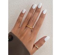 ESLALA Presse Ongles Court Carr Opaque Blanc Finition Brillante Faux Ongles Simple Chic Style Rutilisable Coller Sur Faux Ongles avec de la Col