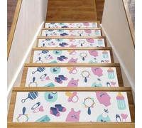 Eslifey Cute Toys Lot de 15 tapis d'escalier d'intérieur antidérapants pour marches en bois, 76,2 x 20,3 cm, pour chiens, enfants, personnes âgées avec adhésif réutilisable